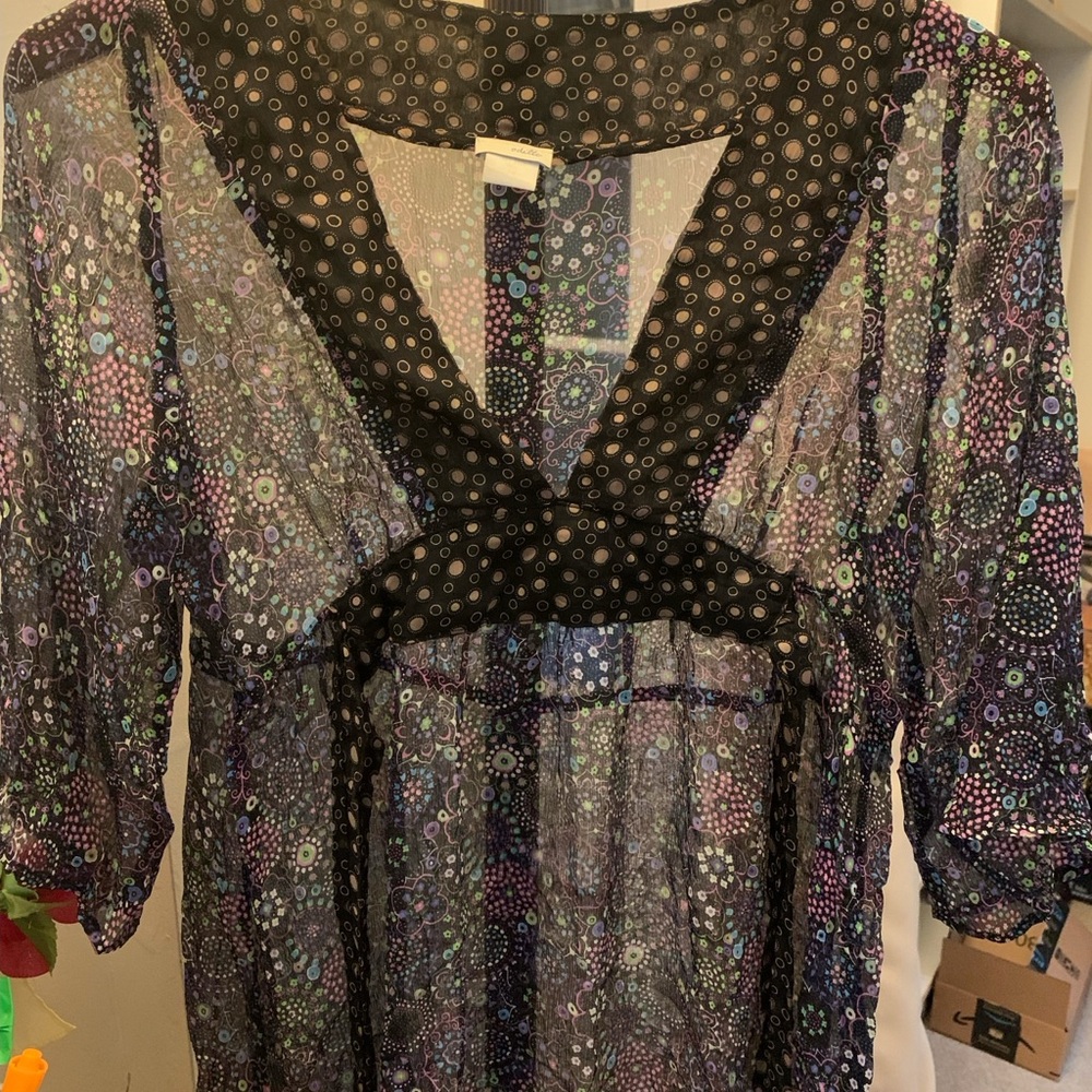 Odille Sheer Black and Multicolor Patterned Blouse